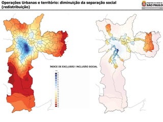 Operações Urbanas e território: diminuição da separação social (redistribuição) ÍNDICE DE EXCLUSÃO / INCLUSÃO SOCIAL 