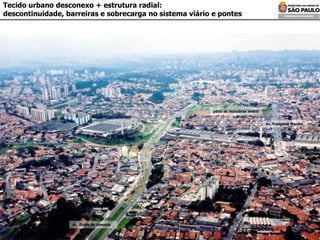 Tecido urbano desconexo + estrutura radial:  descontinuidade, barreiras e sobrecarga no sistema viário e pontes Av. Eliseu de Almeida pátio de manobras metrô Av. Francisco Morato 