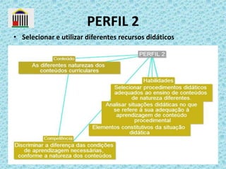 PERFIL 2
• Selecionar e utilizar diferentes recursos didáticos

 
