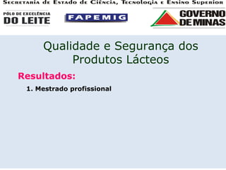 Resultados: 1. Mestrado profissional Qualidade e Segurança dos Produtos Lácteos 