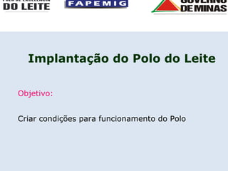 Implantação do Polo do Leite Objetivo:  Criar condições para funcionamento do Polo   