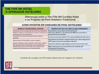THE FIVE NH HOTEL
O OPERADOR HOTELEIRO
             Diferenças entre o The FiVe NH Curitiba Hotel
             e os Projetos de Pool Hoteleiro Tradicional




        Contrato de Locação com NH estará disponível com registro em Cartório.
 