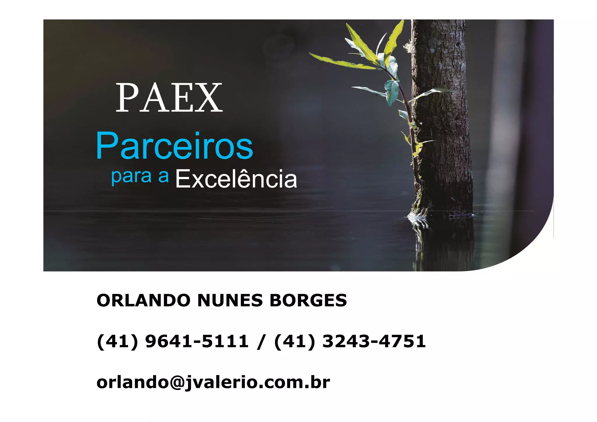 PAEX
Parceiros
 para a Excelência




ORLANDO NUNES BORGES

(41) 9641-5111 / (41) 3243-4751

orlando@jvalerio.com.br
 