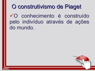 O construtivismo de Piaget O conhecimento é construído pelo indivíduo através de ações do mundo. 