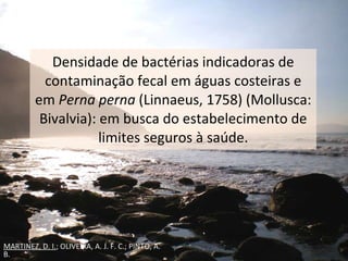 Densidade de bactérias indicadoras de contaminação fecal em águas costeiras e em  Perna perna  (Linnaeus, 1758) (Mollusca: Bivalvia): em busca do estabelecimento de limites seguros à saúde. MARTINEZ, D. I. ; OLIVEIRA, A. J. F. C.; PINTO, A. B. UNESP CLP 
