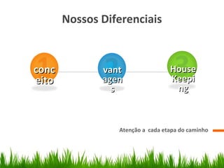Nossos Diferenciais



conc          vant                House
eito          agen                Keepi
                s                  ng



                 Atenção a cada etapa do caminho
 