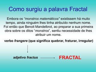  Grande gosto pela geometria, procurando resolver muitos problemas matemáticos com base na mesma;No início dos anos 80, nomeou (ao invés de descobrir ou inventar) os fractais, para classificar certos objetos que não possuíam necessariamente dimensão inteira, podendo ter dimensão fracinária.