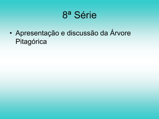AtividadeA geometria fractal é conteúdo básico da 7ª série, portanto pode-se propor uma atividade onde os alunos criem o seu fractal, utilizando formas geométricas que eles conheçam. 