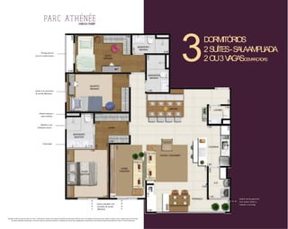 Ilustração artística da planta do apto. de 110m2, 3 dormitórios, 2 suítes e sala ampliada. Osmóveis de dimensões comerciais, bem como objetos de decoração, pisos, rodapés, molduras, sancas e algunspontos de iluminação,
são apenas sugestões de decoração e não fazem parte do contrato de aquisição. O detalhamento dos serviços, equipamentos e acabamentos que farão parte deste empreendimento consta no memorial descritivo.
Janela estendida com
persianas de enrolar
(blackout)
Janela com persianas
de enrolar(blackout)
CLOSET
Cuba dupla
Amplos espaços
para armários
Banheiro com
ventilação natural
Amplo terraço gourmet
com acesso direto à
cozinha e ao living
Terraço técnico
para ar-condicionado
3DORMITÓRIOS
2SUÍTES-SALAAMPLIADA
2OU3VAGASDEMARCADAS
 