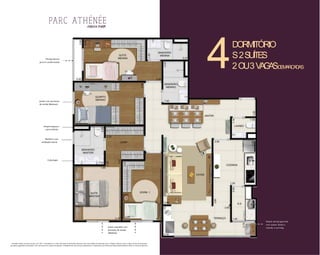 4DORMITÓRIO
S2SUÍTES
2OU3VAGASDEMARCADAS
Ilustração artística da planta do apto. de 110m2, 4 dormitórios e 2 suítes. Osmóveis de dimensões comerciais, bem como objetos de decoração, pisos, rodapés, molduras, sancas e alguns pontos de iluminação,
são apenas sugestões de decoração e não fazem parte do contrato de aquisição. O detalhamento dos serviços, equipamentos e acabamentos que farão parte deste empreendimento consta no memorial descritivo.
Janela estendida com
persianas de enrolar
(blackout)
Janela com persianas
de enrolar(blackout)
CLOSET
Cuba dupla
Amplos espaços
para armários
Banheiro com
ventilação natural
Amplo terraço gourmet
com acesso direto à
cozinha e ao living
Terraço técnico
para ar-condicionado
 
