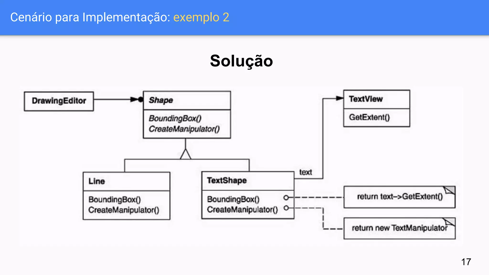 Cenário para Implementação: exemplo 2
Solução
17
 