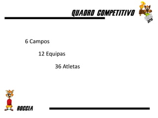 6 Campos
12 Equipas
36 Atletas
 