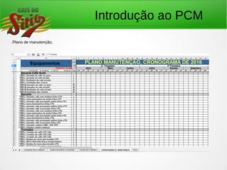 Introdução ao PCM
.Plano de manutenção;
 