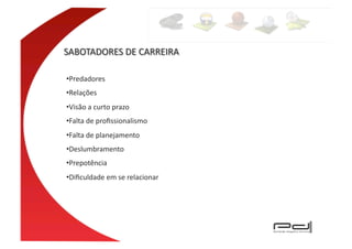 • Predadores	
  
• Relações	
  
• Visão	
  a	
  curto	
  prazo	
  
• Falta	
  de	
  proﬁssionalismo	
  
• Falta	
  de	
  planejamento	
  
• Deslumbramento	
  
• Prepotência	
  
• Diﬁculdade	
  em	
  se	
  relacionar	
  
 