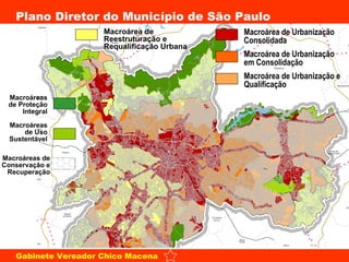 Macroárea de Urbanização e Qualificação Macroárea de Urbanização em Consolidação Macroárea de Urbanização Consolidada Macroárea de Reestruturação e Requalificação Urbana Macroáreas de Proteção Integral Macroáreas de Uso Sustentável Macroáreas de Conservação e Recuperação 