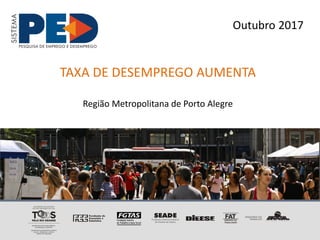 TÍTULO TÍTULO TÍTULOTAXA DE DESEMPREGO AUMENTA
Região Metropolitana de Porto Alegre
Outubro 2017
 