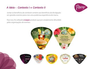 A Ideia - Contexto I + Contexto II
Juntar os benefícios do condutor urinário aos benefícios da divulgação
em grandes eventos para criar uma poderosa experiência de marca.

Para isso, foi utilizado o Leque: produto que já é amplamente difundido
pelas organizações de eventos.
 