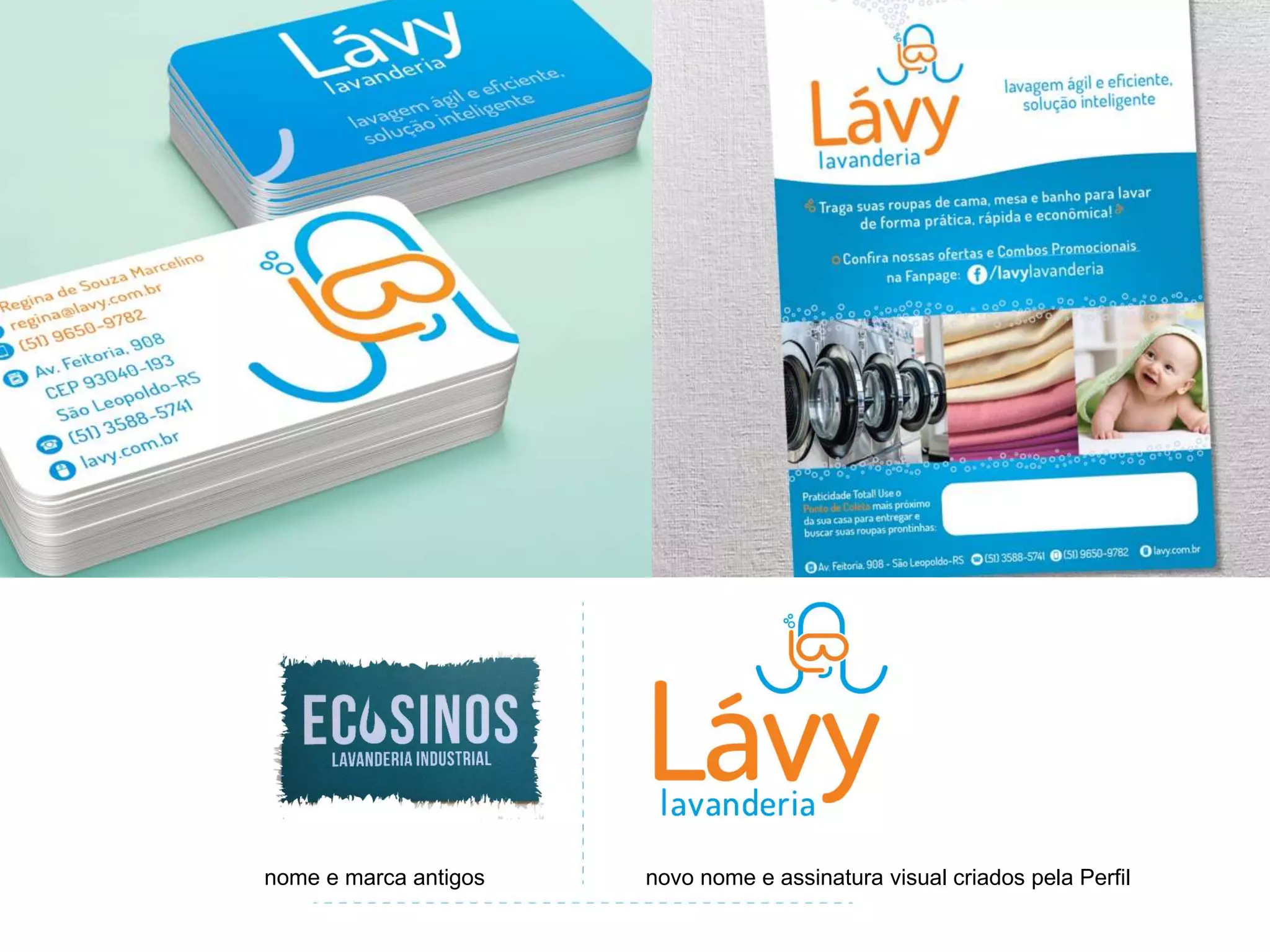 nome e marca antigos novo nome e assinatura visual criados pela Perfil
 