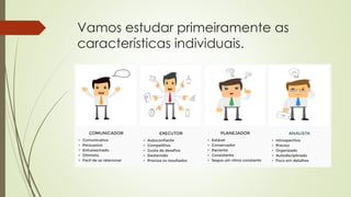 Vamos estudar primeiramente as
características individuais.
 