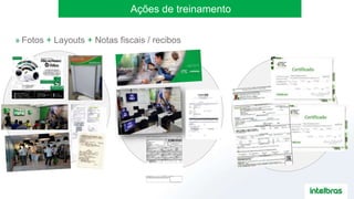 » Fotos + Layouts + Notas fiscais / recibos
Ações de treinamento
 