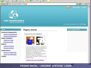 PÁGINA INICIAL – USUÁRIO  EFETUOU  LOGIN 