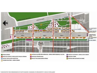 PLANO MESTRE PARA ARBORIZAÇÃO DO PUERTO MADERO: DIAGRAMA DE ZONEAMENTO E EIXOS DE CIRCULAÇÃO 