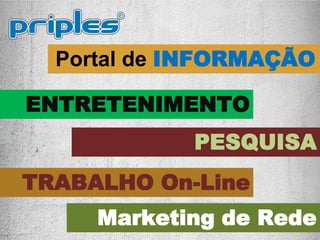 Portal de INFORMAÇÃO
PESQUISA
ENTRETENIMENTO
TRABALHO On-Line
Marketing de Rede
 