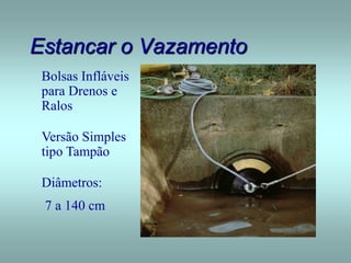 Estancar o Vazamento
Bolsas Infláveis
para Drenos e
Ralos
Versão Simples
tipo Tampão
Diâmetros:
7 a 140 cm
 