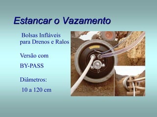 Estancar o Vazamento
Bolsas Infláveis
para Drenos e Ralos
Versão com
BY-PASS
Diâmetros:
10 a 120 cm
 