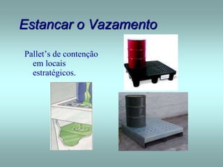 Estancar o Vazamento
Pallet’s de contenção
em locais
estratégicos.
 