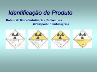 Identificação de Produto
Rótulo de Risco Substâncias Radioativas
(transporte e embalagem)
 