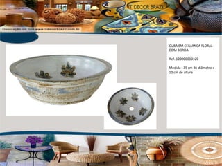 CUBA EM CERÂMICA FLORAL COM BORDA Ref. 100000000320 Medida : 35 cm de diâmetro x 10 cm de altura 