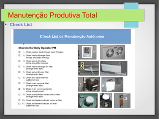 Manutenção Produtiva Total

Check List
Check List da Manutenção Autônoma
 