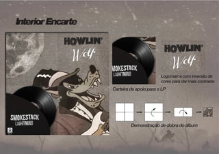 Interior Encarte 
Logomarca com inversão de 
cores para dar mais contraste 
Carteira de apoio para o LP 
Demonstração de dobra do álbum 
 