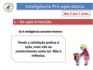 b) A inteligência sensório-motora:
1 - Da ação à intuição.
 