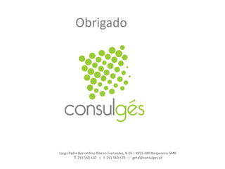 Origem dos Principais Problemas da QualidadeCarlos Fernandes- Falta de provas suficientes ............................................................	36% (novas conceções, novos materiais, novos métodos de fabricação...) - Especificações erradas  ........................................................	16%- Má planificação ...................................................................	14% - Erros humanos   …………………................................................	12%- Métodos de inspecção e controlo errados   ..........................	10%Imprevistos  e outros  ....................................................................12%Com a Melhoria dos Procedimentos dos Processos Comercial, Qualidade, Conceção e Desenvolvimento, Compras, Produção, a comunicação escrita aumenta e eliminam-se muitos erros                                      poupa-se muito dinheiro.Consulgés Formação S.A. | Largo Padre Bernardino Ribeiro Fernandes, N.26 | 4835-489 Nespereira GMR T. 253 560 630 | F. 253 560 639 | www.consulges.pt | geral@consulges.pt