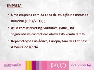 EMPRESA:Uma empresa com 23 anos de atuação no mercado nacional (1987/2010) ;