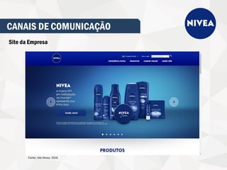 CANAIS DE COMUNICAÇÃO
Site da Empresa
Fonte: Site Nivea, 2016.
 