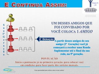 Uma oportunidade para realizar todos os seus sonhos!
2ª GERAÇÃO
S
u
a
1ª
G
e
r
a
ç
ã
o
 
