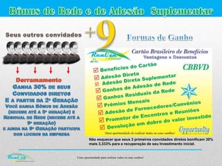 Uma oportunidade para realizar todos os seus sonhos!
Não esquecer que seus 3 primeiros convidados diretos bonificam 30%
mais 3,333% para a recuperação de seu Investimento inicial.
 