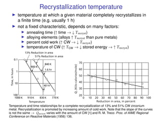 Recrystallization temperature
I temperature at which a given material completely recrystallizes in
a finite time (e.g. usu...