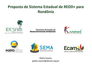 Proposta de Sistema Estadual de REDD+ para
Rondônia
Pedro Soares
pedro.soares@idesam.org.br
 