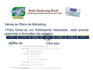 Para mudar é preciso honestidade de ambas as partes envolvidas no projeto.Rede Marketing BrasilCriando Oportunidade de Sucesso para TodosE falando de projeto, vamos a ele: O “Rede Bônus Brasil” é um cartão de desconto, onde os participantes associados obtém redução nos preços de produtos e serviços oferecidos pelas empresas e estabelecimentos credenciados, além de poder participar do inédito Sistema de Bonificação ao Associado através do programa de geração de renda realizado pela administradora, em parceria com as Empresas e os Participantes Associados. Este programa foi desenvolvido dentro de um moderno Sistema de Marketing de Incentivo, que é um dos segmentos das relações pessoais e comerciais com maior potencial de crescimento, comparado aos sistemas tradicionais de comercialização e negócios.Rede Marketing BrasilCriando Oportunidade de Sucesso para TodosSe obter descontos já é uma excelente forma de fazer o seu dinheiro render, imagine ter além disso, a oportunidade de ganhar mais dinheiro, de forma gradativa e constante.Com o SMDB (Sistema Marketing Direto Brasil), você tem a oportunidade de gerar uma renda extra para você e outras pessoas que você desejar. A renda extra, denominada “Ganho Real”,terá uma continuidade, com as reentradas automáticas e você ainda terá outras aplicações, que te darão segurança financeira futura, coisa que normalmente você não faria; ou seja, te dá um planejamento e educação financeira para um futuro melhor.