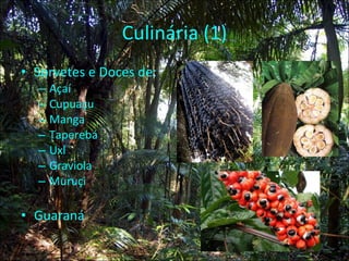 Culinária (1) Sorvetes e Doces de: Açaí Cupuaçu Manga Taperebá Uxl Graviola Muruçi Guaraná 