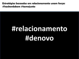 Após o lançamento do Kineckt a Microsoft desistiu de lutar contra os hackers
quando percebeu que apoiá-los traria muito mais benefícios.
Estratégias baseadas em relacionamento unem forças
#hackerdobem #tamojunto
O sentimento de co-propriedade mostrou o que deveria ser melhorado, e a livre
publicidade com valor agregado ajudou muito a direcionar as vendas.
#relacionamento
#denovo
 