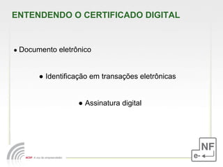 ENTENDENDO O CERTIFICADO DIGITAL ●  Documento eletrônico ●  Identificação em transações eletrônicas ●  Assinatura digital 