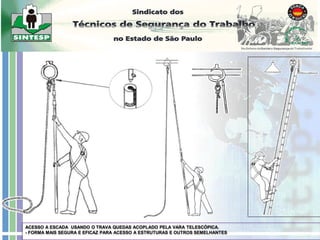 ACESSO A ESCADA USANDO O TRAVA QUEDAS ACOPLADO PELA VARA TELESCÓPICA.
- FORMA MAIS SEGURA E EFICAZ PARA ACESSO A ESTRUTURAS E OUTROS SEMELHANTES
 
