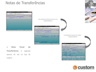 Notas de TransferênciasINCLUSÃO DE PRODUTOS NA NF DE TRANSFERÊNCIAFECHAMENTO NOTAS DE SAÍDA - TRANSFERÊNCIAA Nota Fiscal de Transferência é digitada apenas 01 vez na loja de origem.