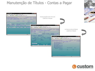 Manutenção de Títulos - Contas a PagarVISUALIZAÇÃO DOS TÍTULOS CONTAS A PAGARFILTROS DE RELATÓRIOS CONTAS A PAGAR