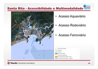 Santa Rita - Acessibilidade e Multimodalidade
• Acesso Aquaviário
• Acesso Rodoviário
Acesso Ferro iário• Acesso Ferroviário
2929
 